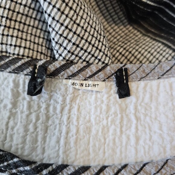 Moon Light Textured Check Striped Oversized Lagenlook Flowy Artsy Tunic Top XXL - Picture 5 of 7